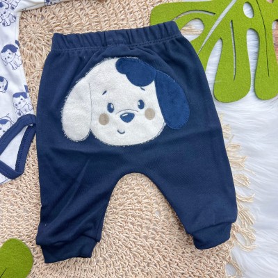  Conj. Body Cachorrinho Azul e Calça - Off White e Marinho